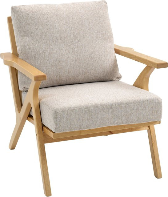 HOMCOM Wohnzimmersessel im skandinavischen Design mit Leinenoptik und Beinen aus Hevea-Holz, beige - Bild 1