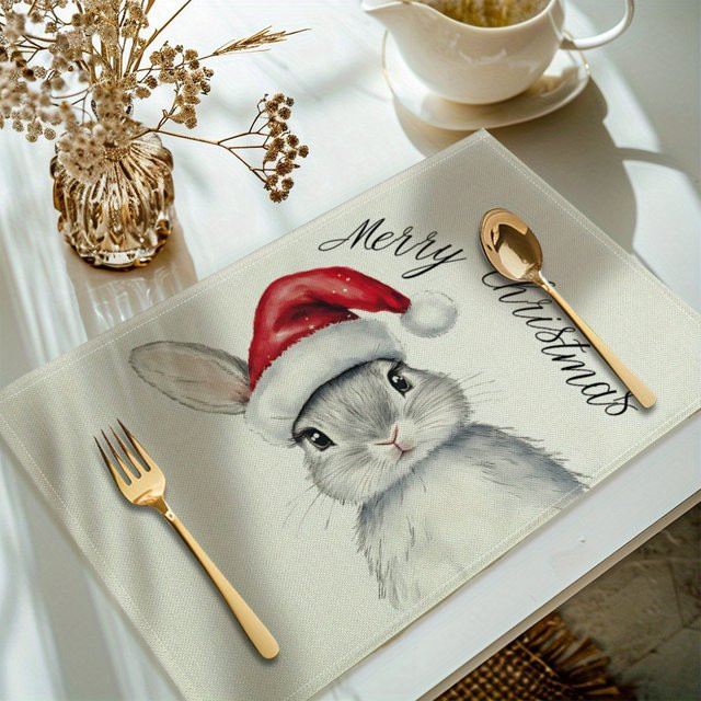 VIKAMA 4-teiliges Weihnachts-Tischset mit Kaninchenmotiv zur Tischdekoration - Bild 1