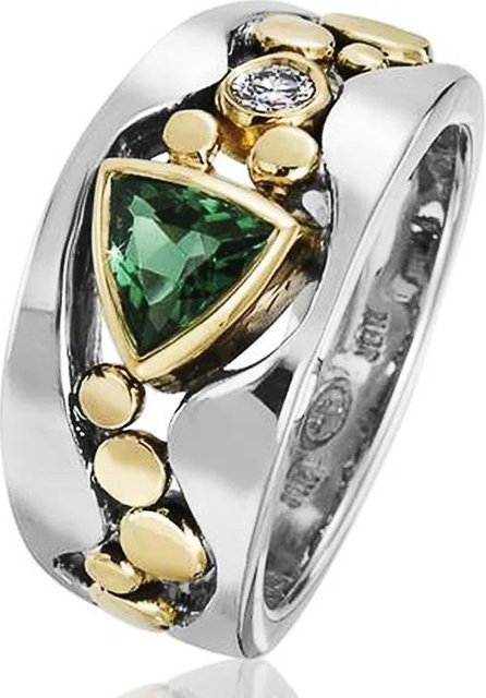 Huitan Ring, grüner Stein, Zirkonia, Kupfer, Schwarz, Damen - Bild 1