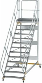 Günzburger Plattformtreppe fahrbar aus Aluminium und verzinktem Stahl mit 13 Stufen, Silber - Bild 1