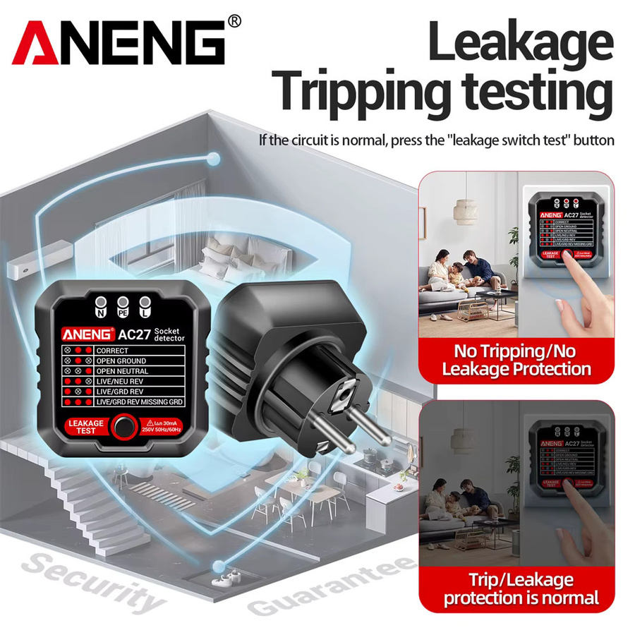 ANENG AC27 Intelligenter Spannungs-Steckdosentester für Erdungs-, Null-, Polaritäts- und Phasenprüfung mit EU/US-Stecker - Bild 2