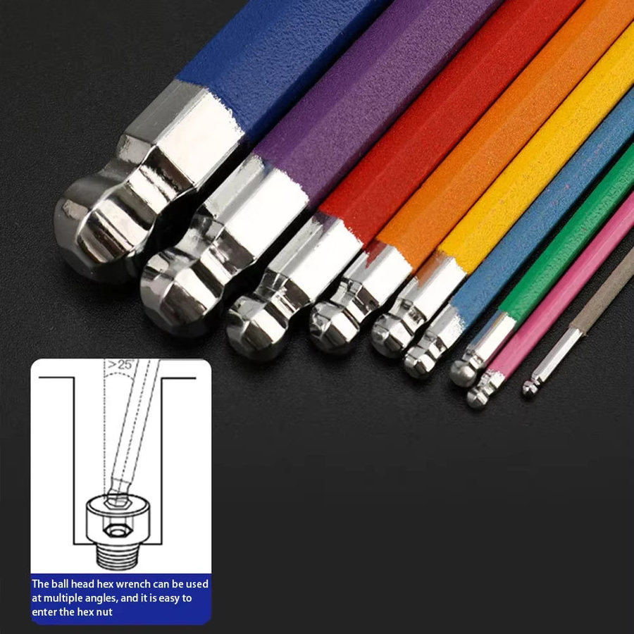 PINTUDY Inbusschlüssel-Set aus gehärtetem S2-Stahl mit Schnellverschluss-Adapter und Kugel- sowie Pflaumenblütenköpfen, Multicolor, Größen: 1,5 mm, 2 mm, 2,5 mm, 3 mm, 4 mm, 5 mm, 6 mm, 8 mm, 10 mm - Bild 3