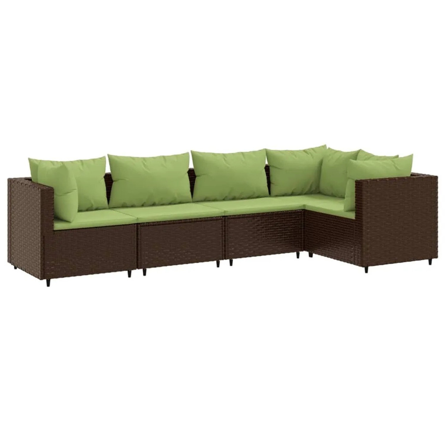 vidaXL 5-tlg Garten-Lounge-Set in L-Form aus Polyrattan mit Kissen, Braun und Grün - Bild 2