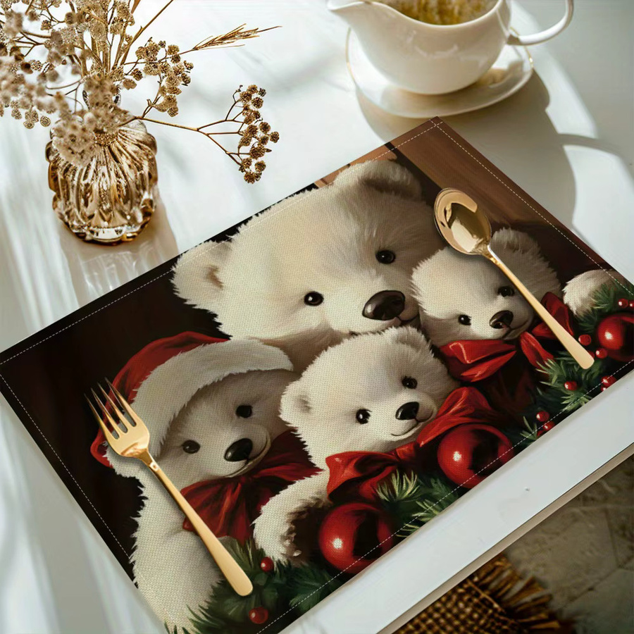 VIKAMA 4-teiliges Weihnachts-Tischset mit Bärenmotiv für deine Feiertags-Tischdekoration - Bild 2