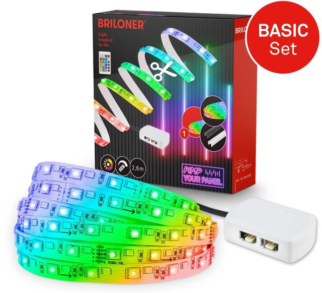 Briloner Pimp your Panel LED Band Starter-Set RGB+W mit Fernbedienung, dimmbar, Multicolour und Weiß, 2,6 m - Bild 1