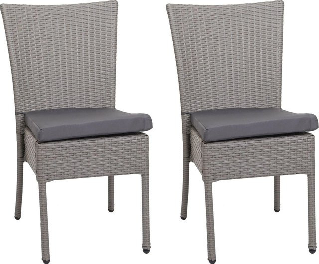 2er-Set MCW Poly-Rattan Gartenstühle G19 in Grau mit dunkelgrauen Kissen, stapelbar - Bild 2