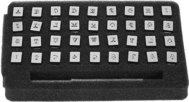 DIYelecs Lederstempel-Set aus Stahl mit Buchstaben und Zahlen in Schwarz und Silber, Stempelstanzen mit 3,5 mm - Bild 1