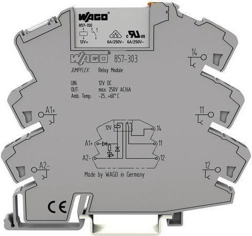 WAGO 857-304 Relaisbaustein in Grau mit 24 V/DC Nennspannung, 6 A Schaltstrom und 1 Wechsler - Bild 1