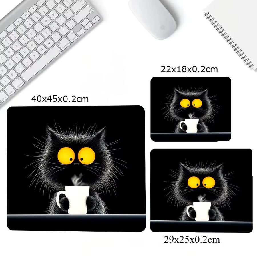 Mairuige Gaming Mauspad Kawaii Kaffee Katze Schwarz Quadrat Rutschfeste Schreibtischmatte aus Gummi - Bild 2