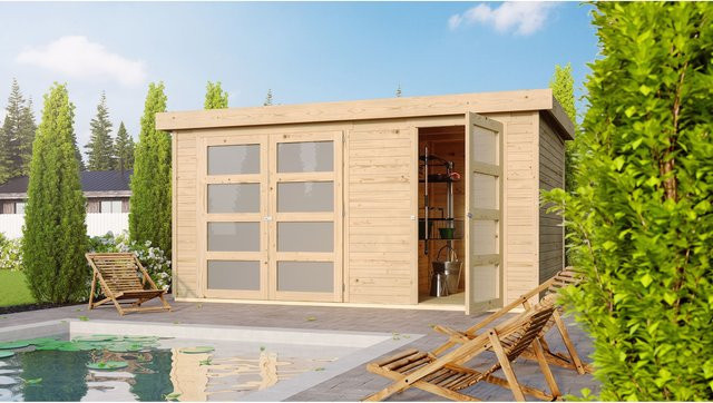 Karibu Gartenhaus Maluna 1 naturbelassen inklusive Fußboden und Dacheindeckung als Gerätehaus oder Gartenlaube - Bild 1