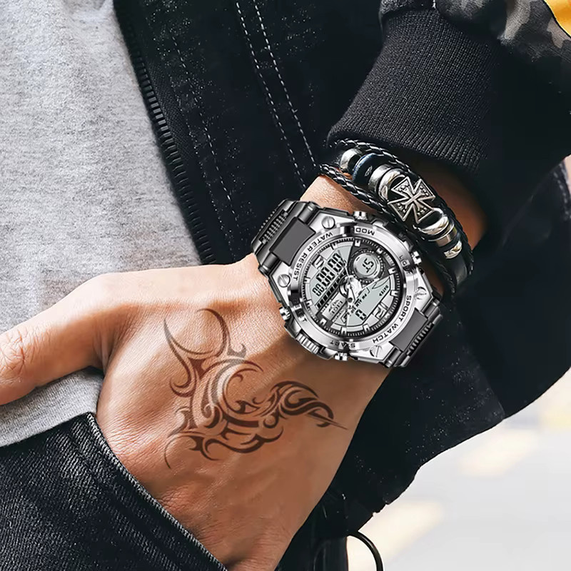 LIGE Digitaluhr, Quarz, Edelstahl, Schwarz, Herren - Bild 6