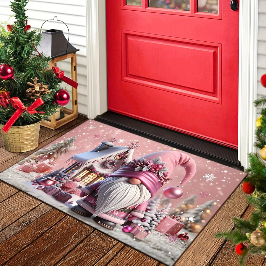 VIKAMA Weihnachtsmann Teppich in Rosa mit Kinder-Motiv, rutschfester und schmutzabweisender Fußteppich für Wohnzimmer und Schlafzimmer - Bild 2