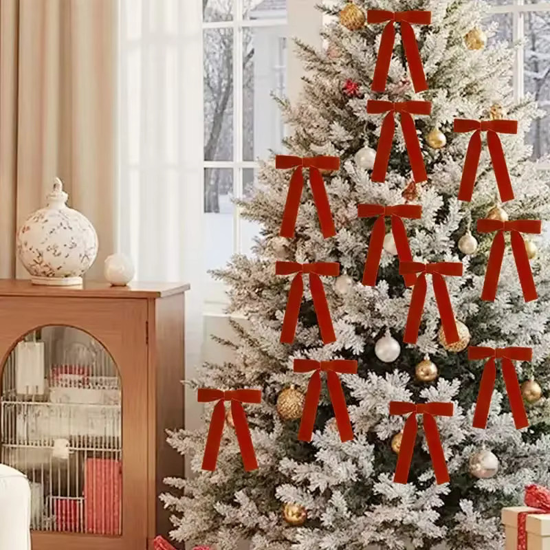 12 Stück rote Samtschleifen im Vintage-Stil für deine Weihnachtsdekoration und Geschenkverpackung - Bild 4