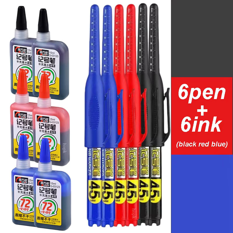 Set aus 4 wasserdichten Tiefloch-Markierungsstiften mit langer Kopfspitze für Fliesen und Holzbearbeitung, Farben: Schwarz, Weiß, Rot und Multicolour - Bild 6