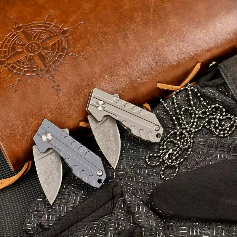 Mini Klappbares Taschenmesser mit Damaszener Klinge in Silber für Outdoor, Camping und EDC - Bild 4