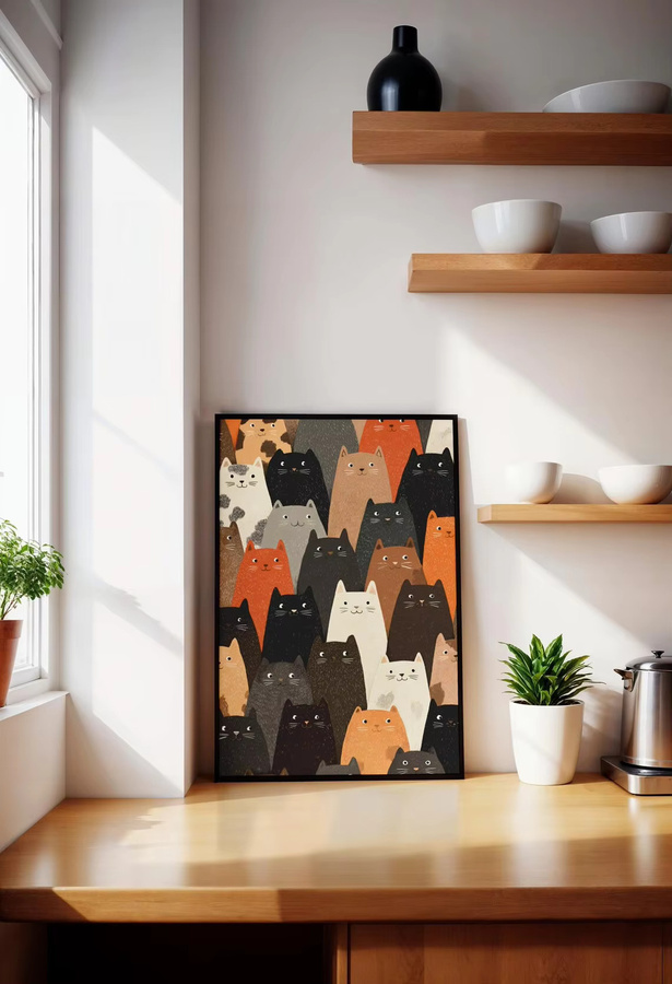 Cat Crowd Wandbild von SHENCHEN, mehrfarbiger moderner Katzen-Kunstdruck auf Papier - Bild 2