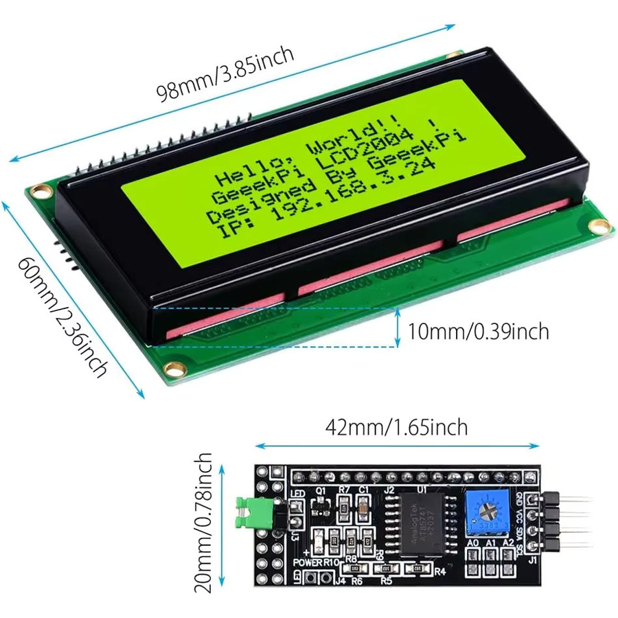AOKIN LCD2004 LCD-Modul mit I2C-Schnittstelle, 20x4 Zeichen Anzeige in Blau-Grün für Arduino - Bild 5