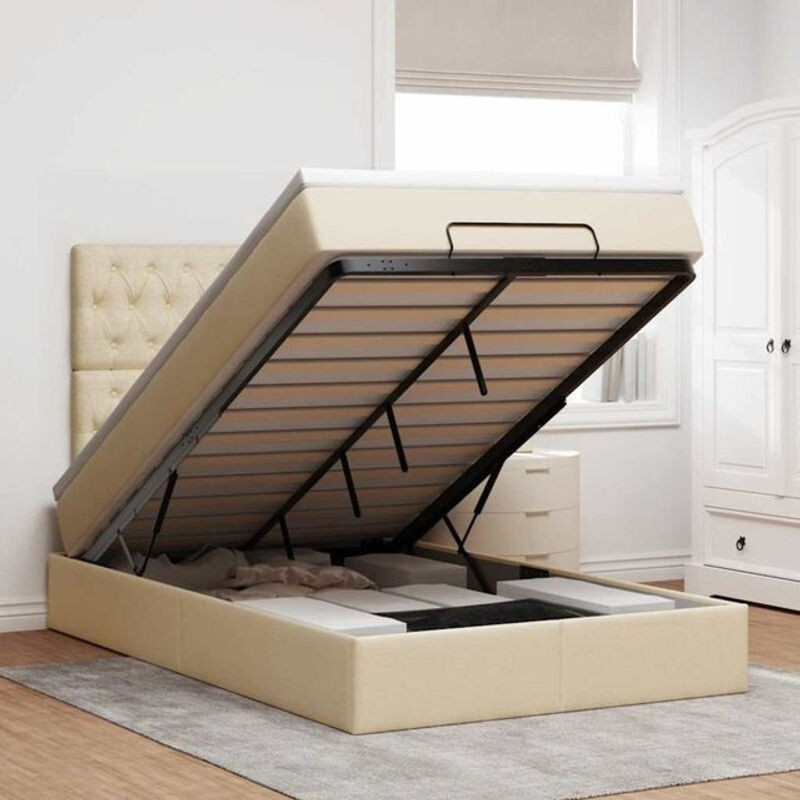 vidaxl Ottoman Polsterbett mit Matratze und LED-Beleuchtung in Beige, B/T/H: 120 x 200 x 118 cm - Bild 1