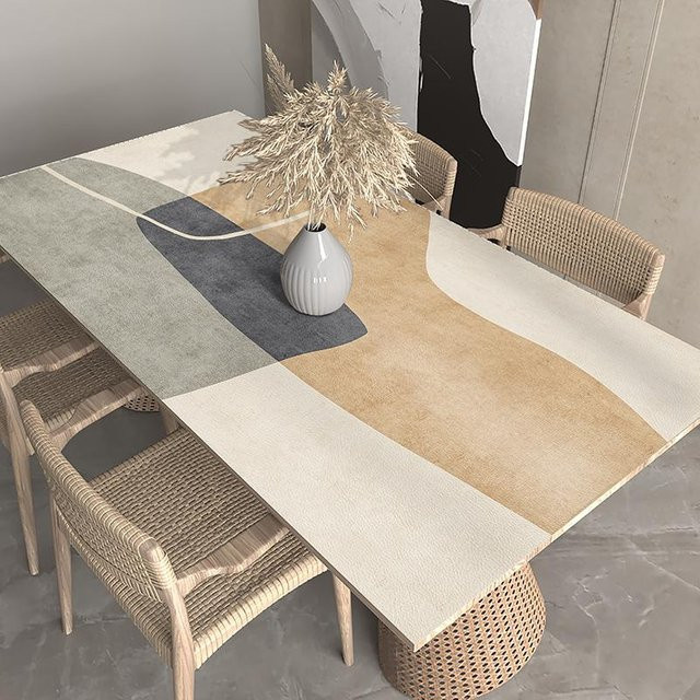 FQMM Tischdecke aus PVC in Beige, wasserabweisend und ölbeständig, B/B: 90 x 150 cm - Bild 1
