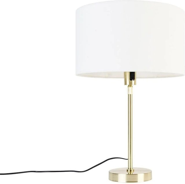 QAZQA Tischlampe in Gold und Weiß, höhenverstellbar mit Stoffschirm, E27, Höhe: 35 cm - Bild 1