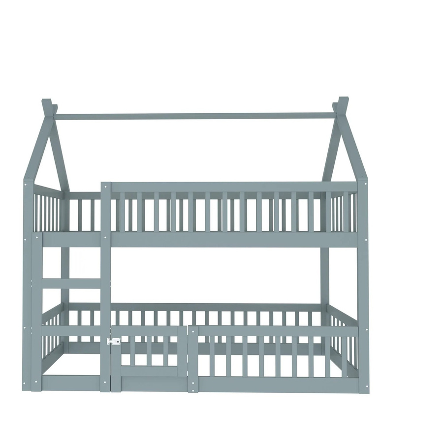 Merax Etagenbett aus Massivholz mit Treppe für Kinderzimmer in Grau und Weiß, B/T/H: 90 x 200 x 180,5 cm - Bild 2