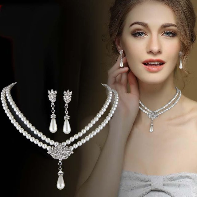 Fancy Jewelry Schmuck-Set, Perlenkette, Ohrringe, Zinklegierung, Silber, Damen - Bild 1