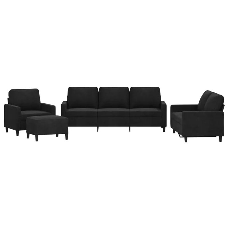 Vidaxl 4-teilige Entspannungsgarnitur mit Kissen in Schwarz aus Samt und Metall im modernen Design - Bild 2