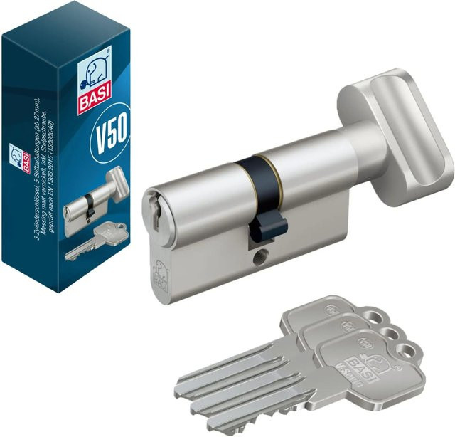 BASI V50 Profil-Knaufzylinder Gleichschließend Silber Messing K35/35 mm - Bild 1