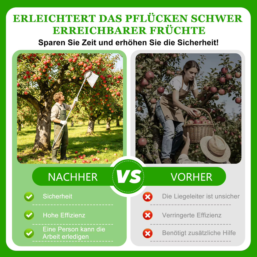 Verstellbarer Teleskop-Obstpflücker aus Edelstahl in Silber, Erntewerkzeug für Obstgarten mit einer Reichweite von 1,1 bis 2,86 m - Bild 4