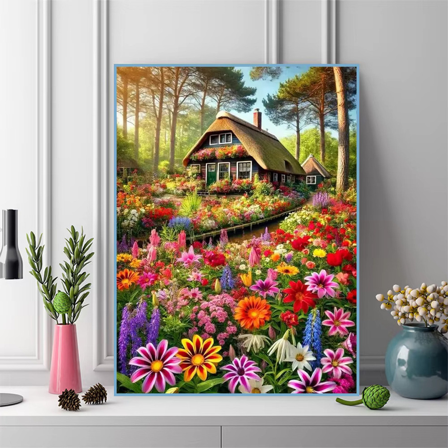 Evershine Diamantmalerei Haus-Landschaft DIY Diamant-Stickerei mit runden Steinen in Multicolour, B/H: 30 x 30 cm - Bild 3
