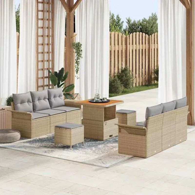 vidaXL Garten-Sofa-Set aus 9 Teilen aus Polyrattan in Beige und Grau, B/T/H: 80 x 80 x 71 cm - Bild 1