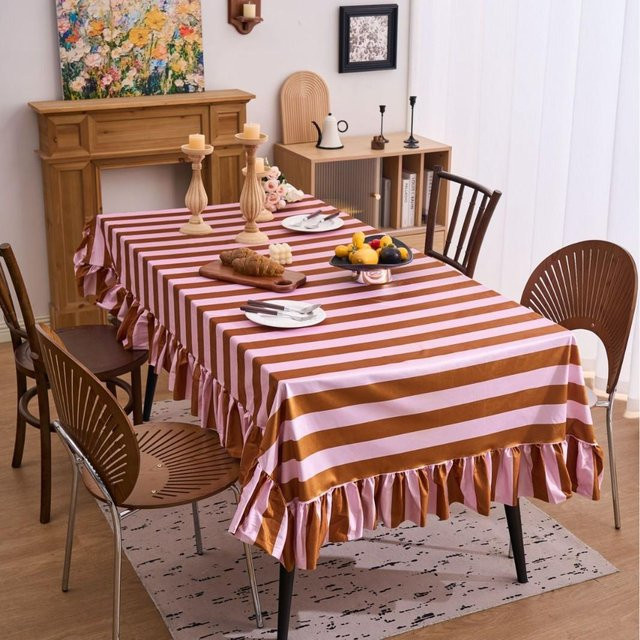 Runde Tischdecke mit Rüschen und Spitzen von JMG Household Supplies in Mehrfarbig, gestreift, Durchmesser: 100 cm - Bild 1