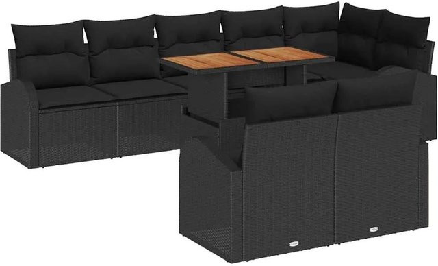 vidaXL Garten-Sofa-Set 9-tlg. in Schwarz mit Kissen und Couchtisch, modernes L-Shape Lounge-Set aus Metall für Garten und Terrasse - Bild 1