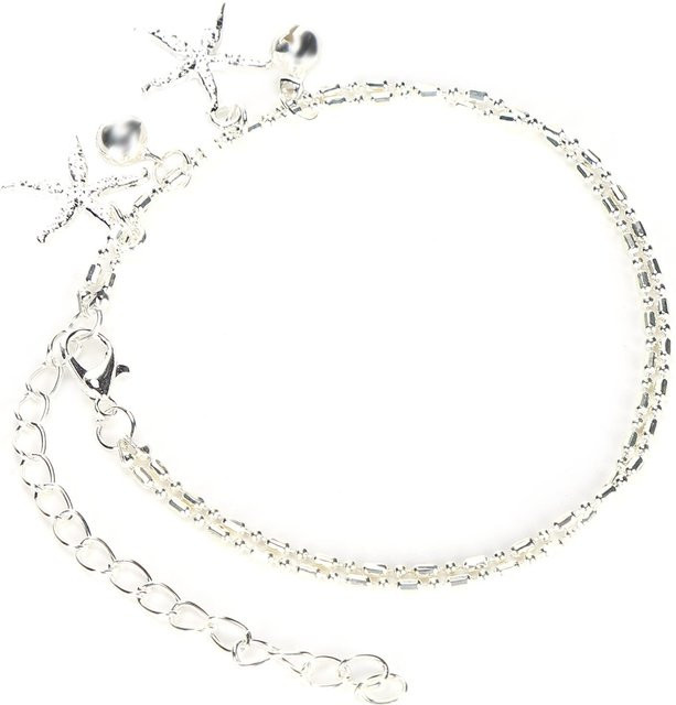 Neoglint Fußkettchen doppellagig, Seestern, Glockenform, Silber, Unisex - Bild 1