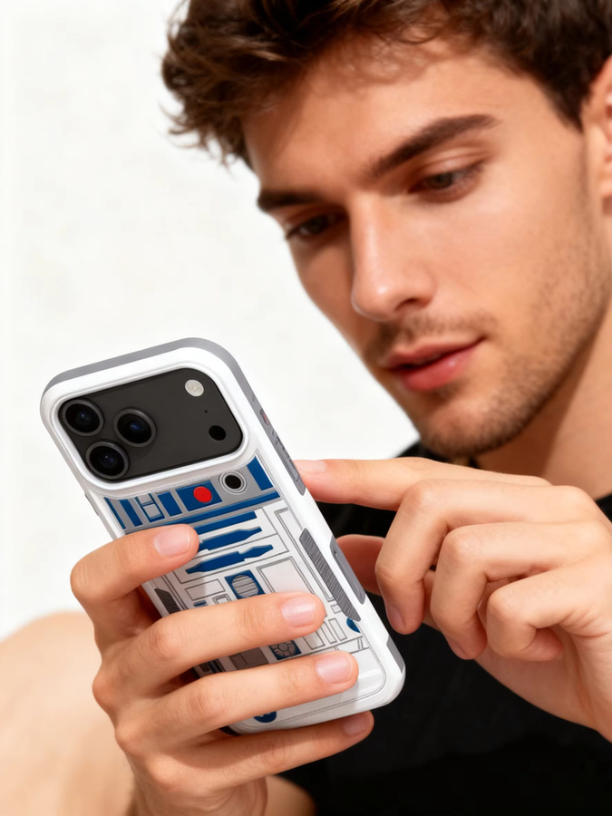 Schutzhülle für Apple iPhone 16E, iPhone 17 Air und iPhone 17 Pro Max mit R2D2-Roboter-Druck, doppelschichtige Stoßdämpfung aus hartem PC und Silikon, Farbe: Weiß - Bild 6