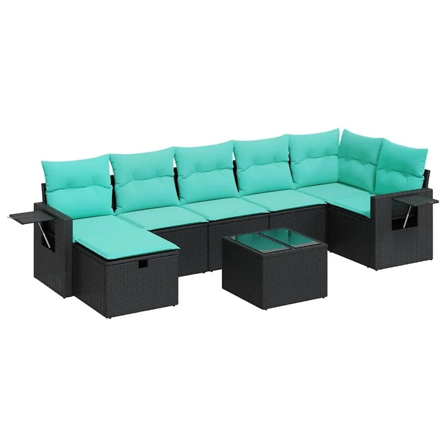 vidaXL 8-teilige Garten-Sofagarnitur in L-Form aus schwarzem Poly-Rattan mit UV-beständigen Kissen und pulverbeschichtetem Stahlgestell - Bild 2