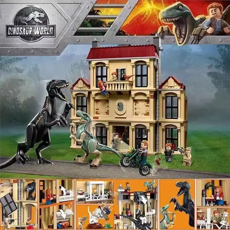 LEGO Dinosaurier-Park Tyrannischer Drache greift das Herrenhaus an, Bausteine-Spielzeug-Puzzle - Bild 3