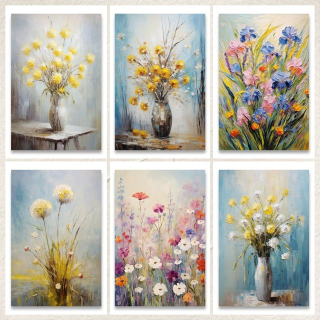 Potdemiel Wandkunstdruck Löwenzahn Blumenmeer Minimalistisches Leinwandgemälde in Mehrfarbig - Bild 1