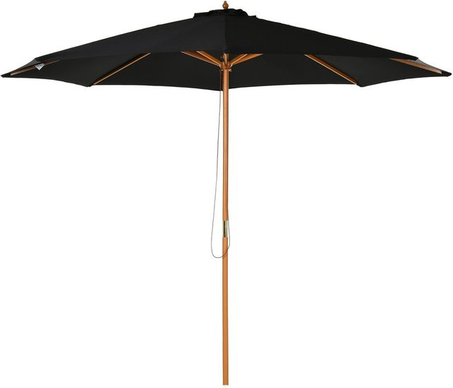 Outsunny Balkonschirm aus Bambus und Pappelholz mit Polyester Bespannung in Schwarz, Durchmesser: 300 cm, Höhe: 250 cm - Bild 1