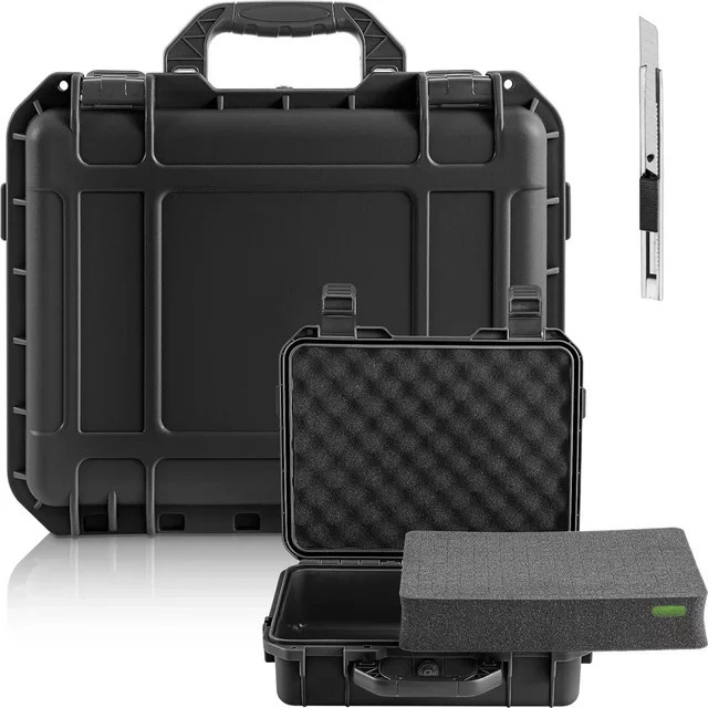XMSJ Wasserdichter Hartschalenkoffer mit vorgeschnittenem Schaumstoff in Schwarz als Werkzeugkoffer und Organizer für Drohnen und Hardware - Bild 1