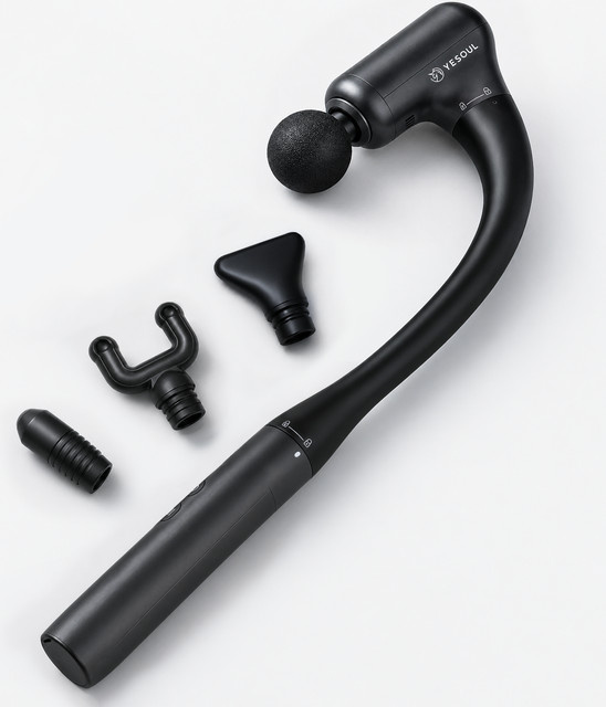 YESOUL MG19 Tiefenmassagegerät in Schwarz mit intelligenter Drucksensor-Anzeige, 5 Geschwindigkeitsstufen, 4 Massageköpfen und USB-C Aufladung zur Muskelentspannung für Rücken, Schultern und Beine - Bild 1