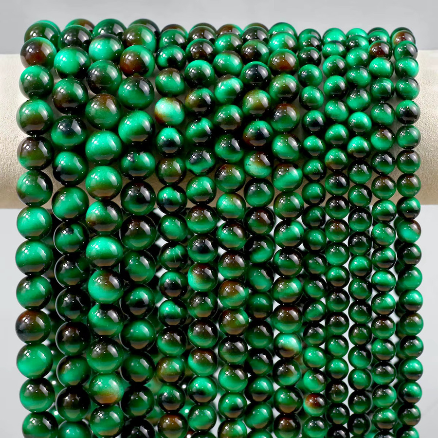 wlyees Glas Tigerauge Spacer Perlen, Dunkelgrün, Rund, 8/10/12 mm, Unisex - Bild 2