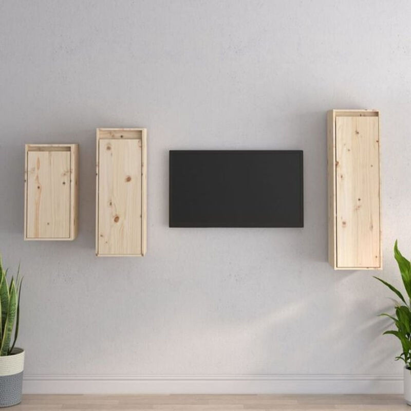 Set aus 3 TV-Schränken aus Massivholz Kiefer von vidaxl in Natur und Braun im skandinavischen Design - Bild 1