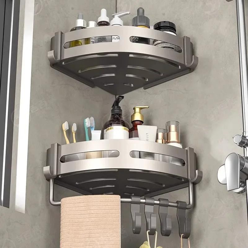 Yiran Furniture Eckregal für das Badezimmer aus Weltraumaluminium in Grau, dreieckiges Wandregal ohne Bohren - Bild 4