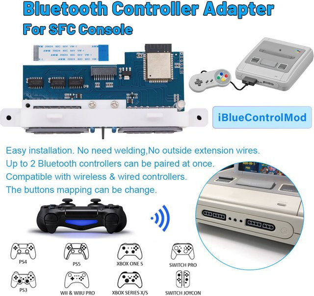 iBlueControlMod Bluetooth Wireless Controller Interner Adapter für JP SFC und EU SNES Retro Gamepads - Bild 1