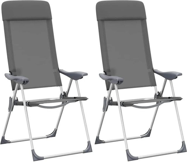 Set aus 2 klappbaren Campingstühlen von vidaXL in Grau mit eloxiertem Aluminiumgestell und Textilene-Bezug - Bild 1