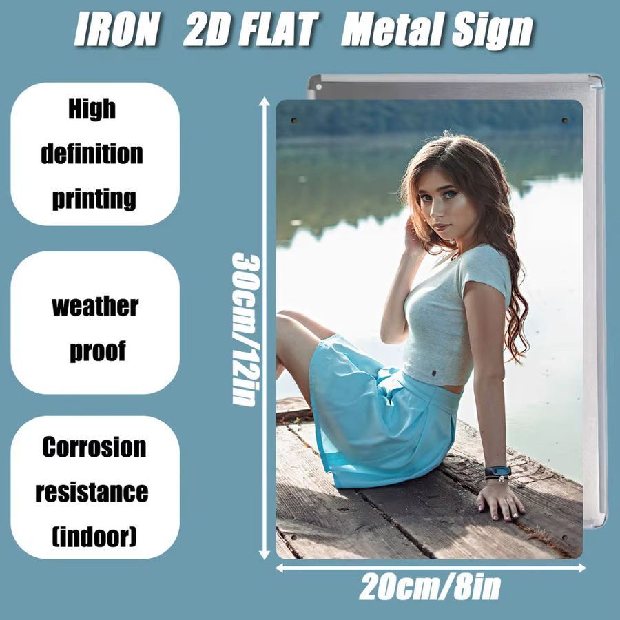 Vintage Metallschild HELLOYOUNG Lady on Lakeside Path Wanddekoration Natur Landschaft Mehrfarbig B: 20,3 cm, H: 30,5 cm - Bild 3