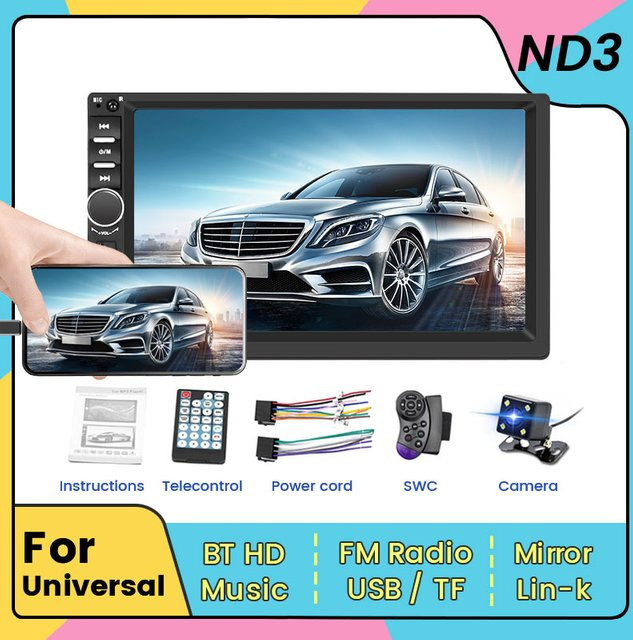 Navifly 7018B Autoradio 2 DIN Universal Multimedia MP5 Player mit 7 Zoll Touchscreen in Schwarz - Bild 1