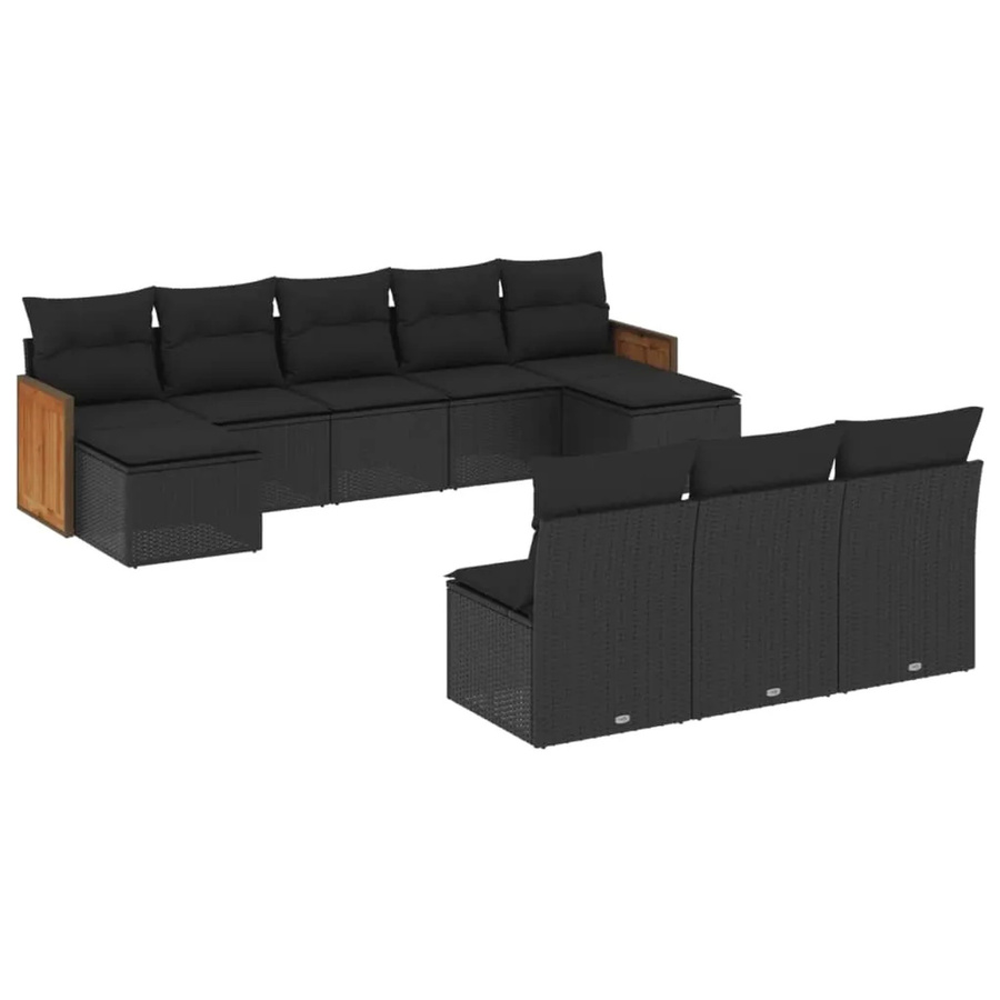 vidaXL 10-tlg Garten-Sofagarnitur aus Polyrattan in Schwarz mit Kissen und Armlehnen - Bild 2