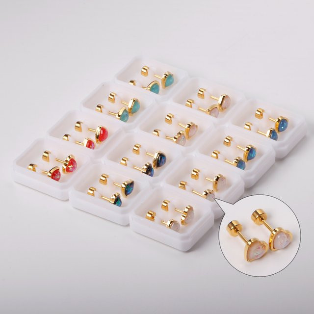 LUXUSTEEL Herz-Ohrstecker Set, Edelstahl, Bunt, Damen - Bild 1
